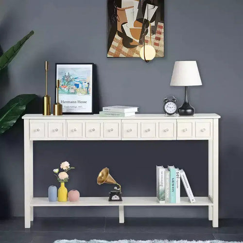 2 Tiers with 4 Drawers MDF Board 152.5*28*86.4cm Vintage White Entryway Table
