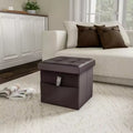 Lavish Home Folding Faux Leather Ottoman, Brown