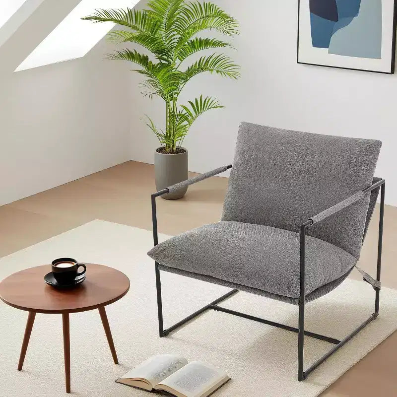 Sling Accent Chair for Living Room,Modern Metal Framed Cozy Armchair,Upholstered Chairs with Shredded Foam Cushioning, Lounge Chair
