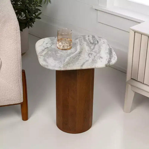 JONATAHN Y Milos 18 Rustic Minimalist Square Marble/Wood Accent Table