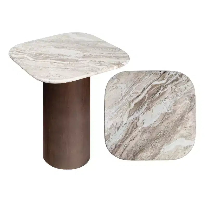JONATAHN Y Milos 18 Rustic Minimalist Square Marble/Wood Accent Table