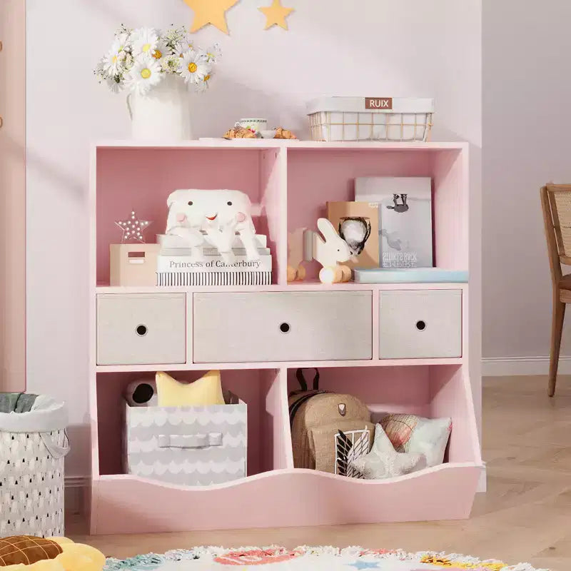 Kids Bookshelf, 3-Tier Toy Storage Cabinet Toy Chest, Multifunctional Storage Chest for Nursery, Children's Room, Bedroom, School