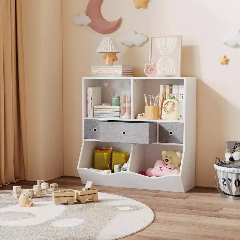 Kids Bookshelf, 3-Tier Toy Storage Cabinet Toy Chest, Multifunctional Storage Chest for Nursery, Children's Room, Bedroom, School
