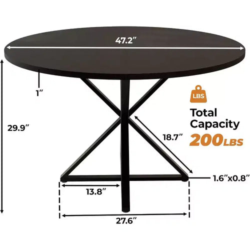47in Round Dining Table for 4, Wooden Kitchen Tables with Metal Pedestal & 4 Parts of Tabletop, Save Space, Circle Dinner Table for Home
