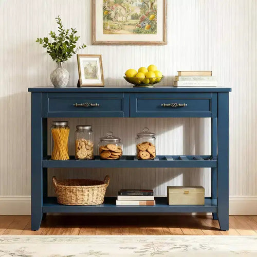 Hostack 42'' Console Table Sideboard with 2 Storage Drawers and 2 Tiers Shelves for Living and Dining Room, Navy