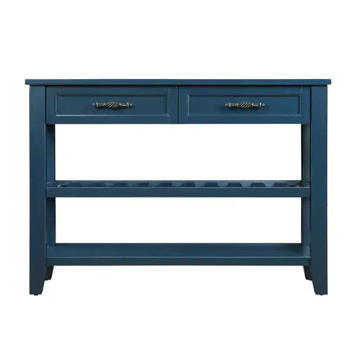Hostack 42'' Console Table Sideboard with 2 Storage Drawers and 2 Tiers Shelves for Living and Dining Room, Navy
