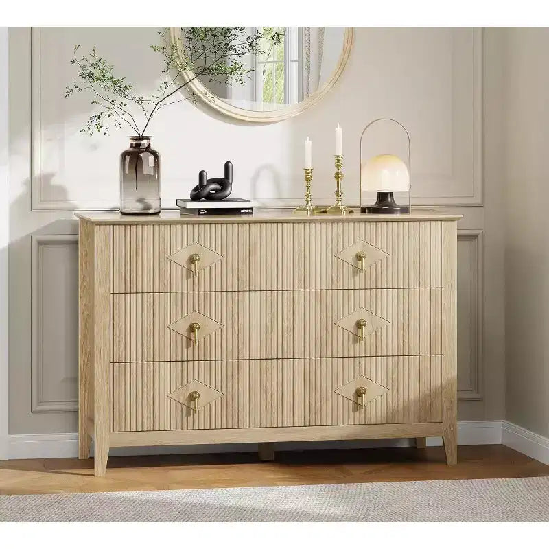 Acekool 47.2 6-Drawer Fluted Dresser, Modern Storage Chest for Bedroom, Living Room