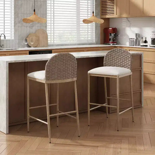 Christopher Knight Home Avirae 29.25 Farmhouse Rattan Upholstered Barstools (Set of 2)
