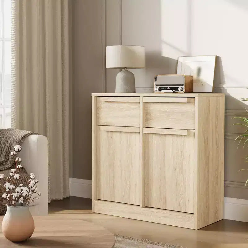 31.5 Sideboard Buffet Cabinet, Entryway Coffee Bar Cabinet with 2 Drawers, Wooden Floor Cupboard Cabinet, Media Console Table for Living Room