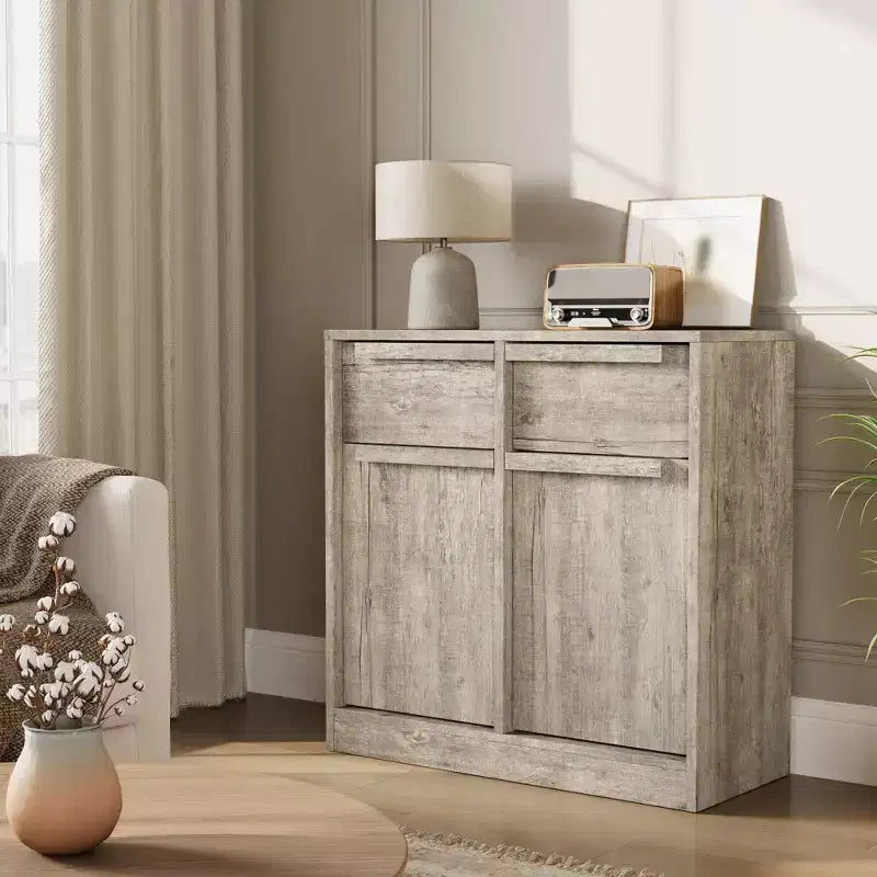 31.5 Sideboard Buffet Cabinet, Entryway Coffee Bar Cabinet with 2 Drawers, Wooden Floor Cupboard Cabinet, Media Console Table for Living Room