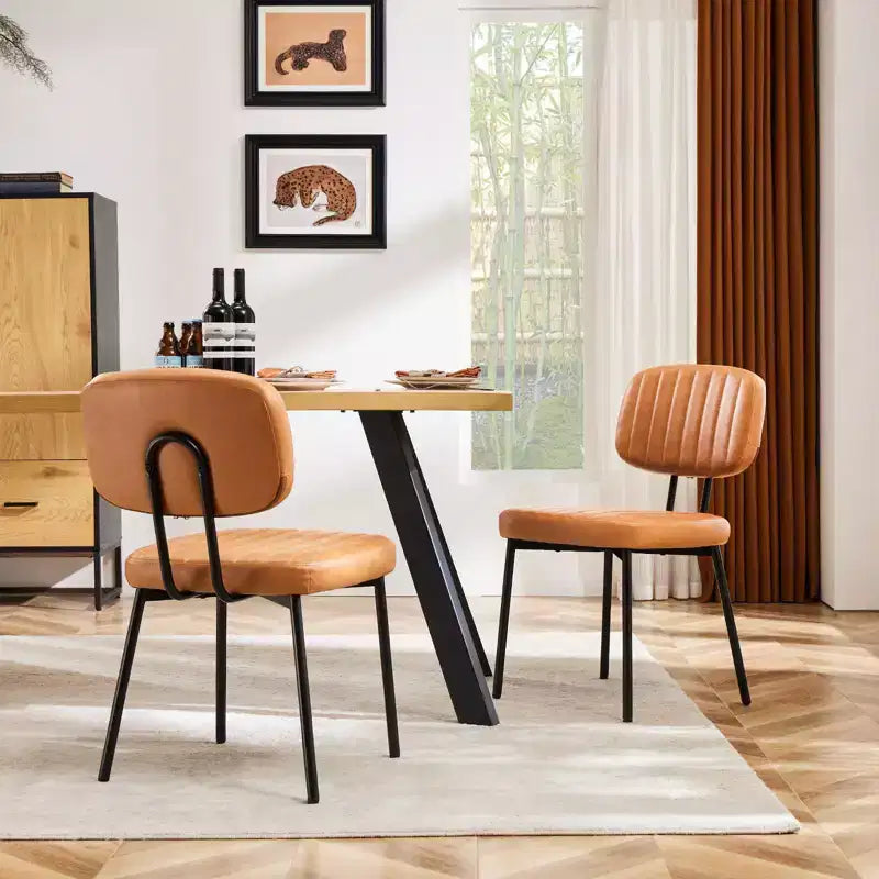 Okak Faux Leather Upholstered Cushion Small Dining Chair with Metal Frame,Set of 2 Accent Dining Chairs for Dining Room,Kitchen