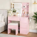 Vanity Desk with Mirror and LED Light, Modern Makeup Dressing Table, with 4 Drawers, Adjustable 3 Lighting Mode, for Bedroom