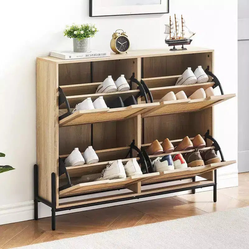 Shoe Cabinet with 4 Drawers - Twith Fluted Panel Shoe Storage Cabinet3 Gears Adjustable Partitions
