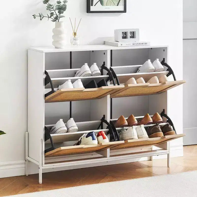 Shoe Cabinet with 4 Drawers - Twith Fluted Panel Shoe Storage Cabinet3 Gears Adjustable Partitions