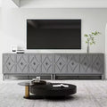 GDFStudio Surachai Modern Wooden Sideboard Buffet Cabinet with 4 Hand-Carved Geometric Doors and Adjustable Shelves