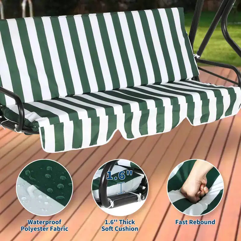 Weather-Resistant 3-Seat Outdoor Swing Chair, Adjustable Canopy, Heavy-Duty Steel Frame, UV & Waterproof, 500 lbs Capacity, for Backyard, Porch, Lawn