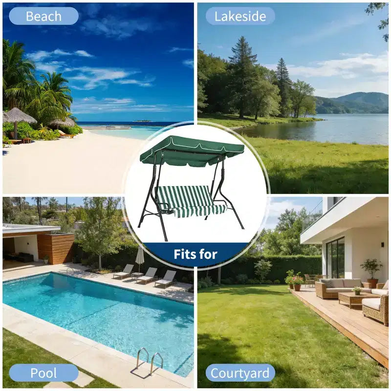 Weather-Resistant 3-Seat Outdoor Swing Chair, Adjustable Canopy, Heavy-Duty Steel Frame, UV & Waterproof, 500 lbs Capacity, for Backyard, Porch, Lawn