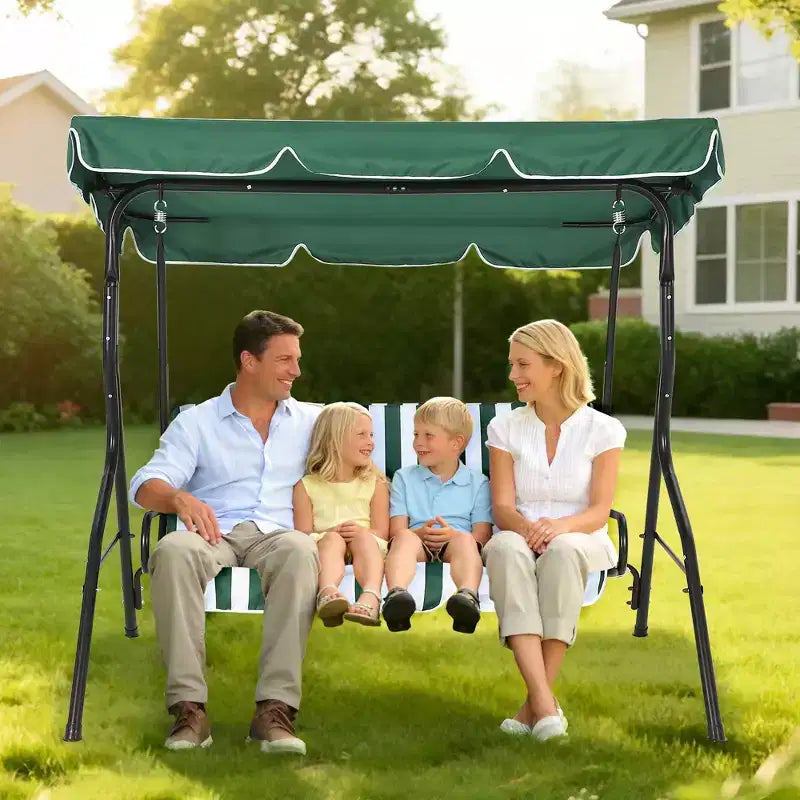 Weather-Resistant 3-Seat Outdoor Swing Chair, Adjustable Canopy, Heavy-Duty Steel Frame, UV & Waterproof, 500 lbs Capacity, for Backyard, Porch, Lawn