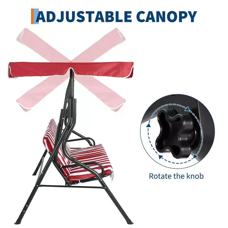 Weather-Resistant 3-Seat Outdoor Swing Chair, Adjustable Canopy, Heavy-Duty Steel Frame, UV & Waterproof, 500 lbs Capacity, for Backyard, Porch, Lawn
