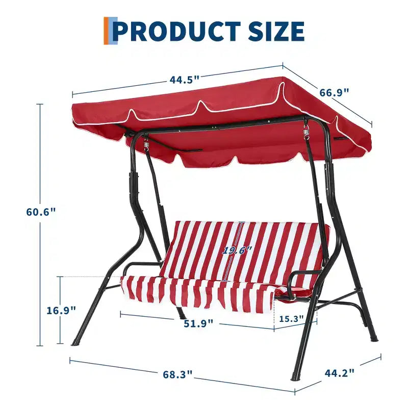 Weather-Resistant 3-Seat Outdoor Swing Chair, Adjustable Canopy, Heavy-Duty Steel Frame, UV & Waterproof, 500 lbs Capacity, for Backyard, Porch, Lawn