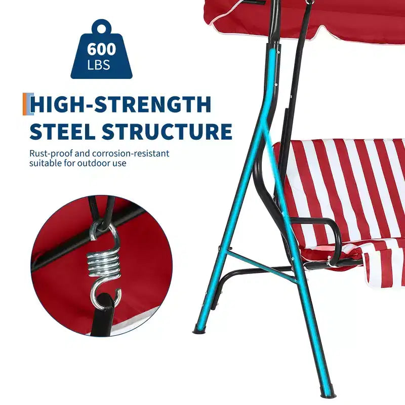 Weather-Resistant 3-Seat Outdoor Swing Chair, Adjustable Canopy, Heavy-Duty Steel Frame, UV & Waterproof, 500 lbs Capacity, for Backyard, Porch, Lawn
