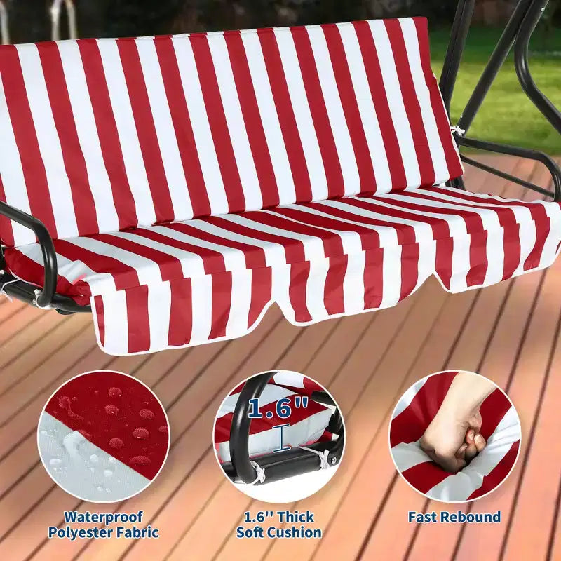 Weather-Resistant 3-Seat Outdoor Swing Chair, Adjustable Canopy, Heavy-Duty Steel Frame, UV & Waterproof, 500 lbs Capacity, for Backyard, Porch, Lawn