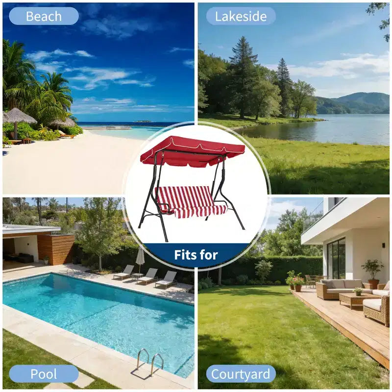 Weather-Resistant 3-Seat Outdoor Swing Chair, Adjustable Canopy, Heavy-Duty Steel Frame, UV & Waterproof, 500 lbs Capacity, for Backyard, Porch, Lawn