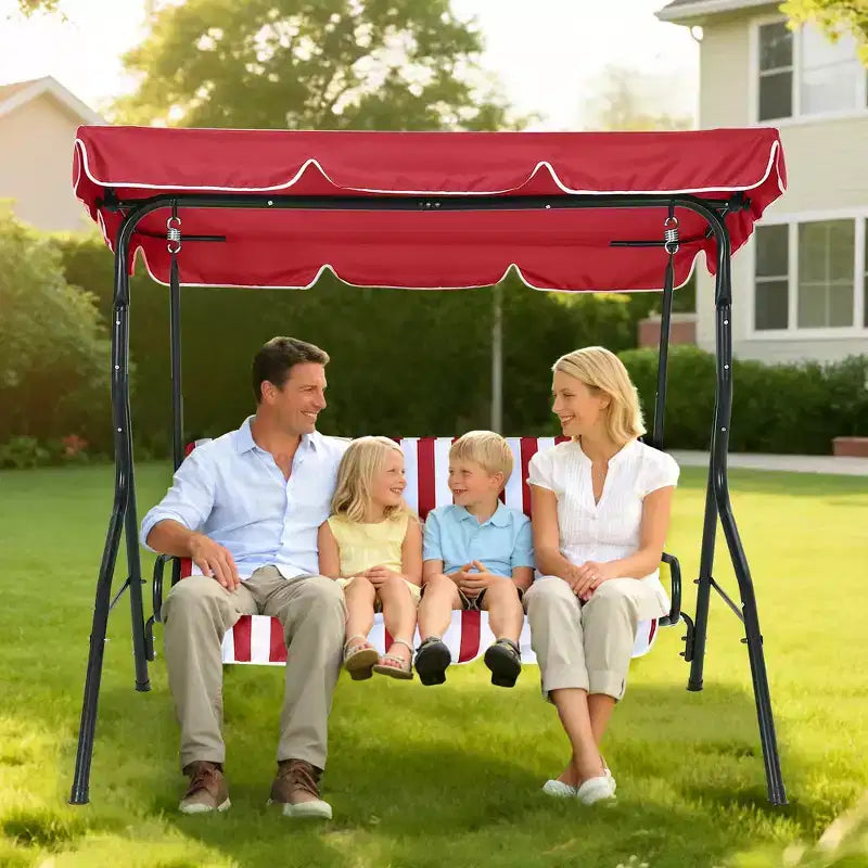 Weather-Resistant 3-Seat Outdoor Swing Chair, Adjustable Canopy, Heavy-Duty Steel Frame, UV & Waterproof, 500 lbs Capacity, for Backyard, Porch, Lawn
