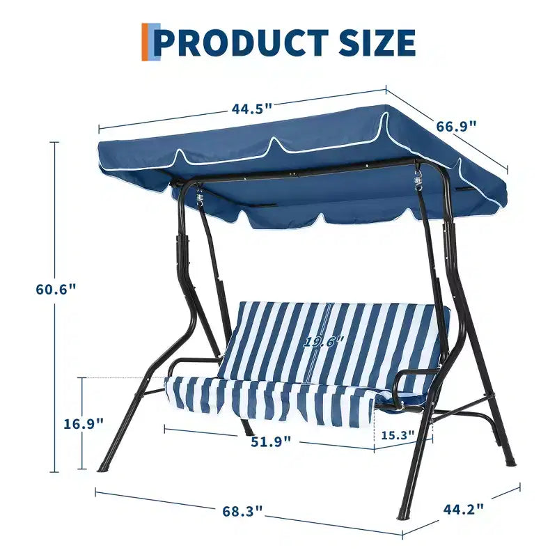 Weather-Resistant 3-Seat Outdoor Swing Chair, Adjustable Canopy, Heavy-Duty Steel Frame, UV & Waterproof, 500 lbs Capacity, for Backyard, Porch, Lawn