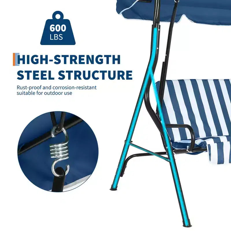 Weather-Resistant 3-Seat Outdoor Swing Chair, Adjustable Canopy, Heavy-Duty Steel Frame, UV & Waterproof, 500 lbs Capacity, for Backyard, Porch, Lawn