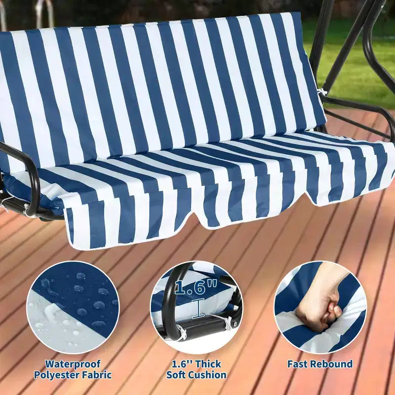 Weather-Resistant 3-Seat Outdoor Swing Chair, Adjustable Canopy, Heavy-Duty Steel Frame, UV & Waterproof, 500 lbs Capacity, for Backyard, Porch, Lawn