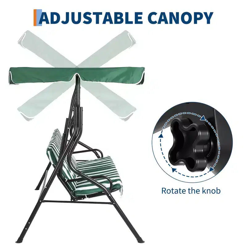 Weather-Resistant 3-Seat Outdoor Swing Chair, Adjustable Canopy, Heavy-Duty Steel Frame, UV & Waterproof, 500 lbs Capacity, for Backyard, Porch, Lawn