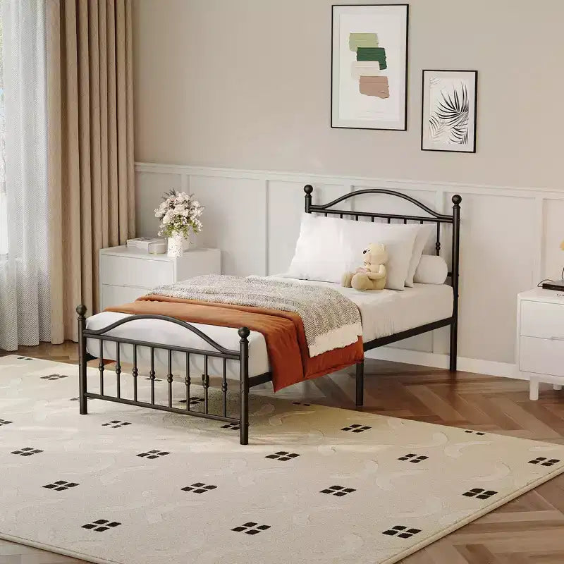 Metal Platform Bed Frame, Victorian Vintage Headboard & Footboard, Noise-Free Mattress Foundation with Steel Slat Support, No Box Spring Needed