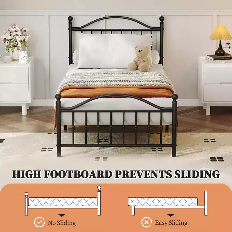 Metal Platform Bed Frame, Victorian Vintage Headboard & Footboard, Noise-Free Mattress Foundation with Steel Slat Support, No Box Spring Needed