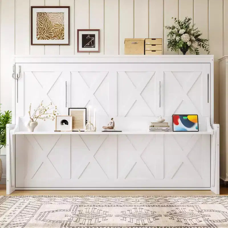 GDFStudio Dalton Wood Murphy Bed with Built-in Desk and USB Charging Station