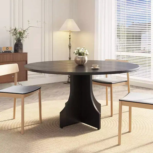 47 Inch Round Dining Table for 4 to 6, Rustic Farmhouse Pedestal Kitchen Table, Space Saving Design for Small Dining Room or Apartment