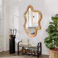 Whisen Irregular Wood Frame Wall Mirror, Modern Bohemian Decorative Wall Mirror for Bathroom Bedroom Entryway - Natural Wood