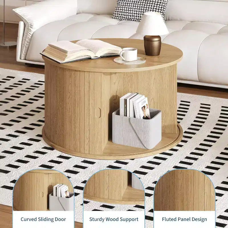 Table basse ronde moderne encastrée en bois