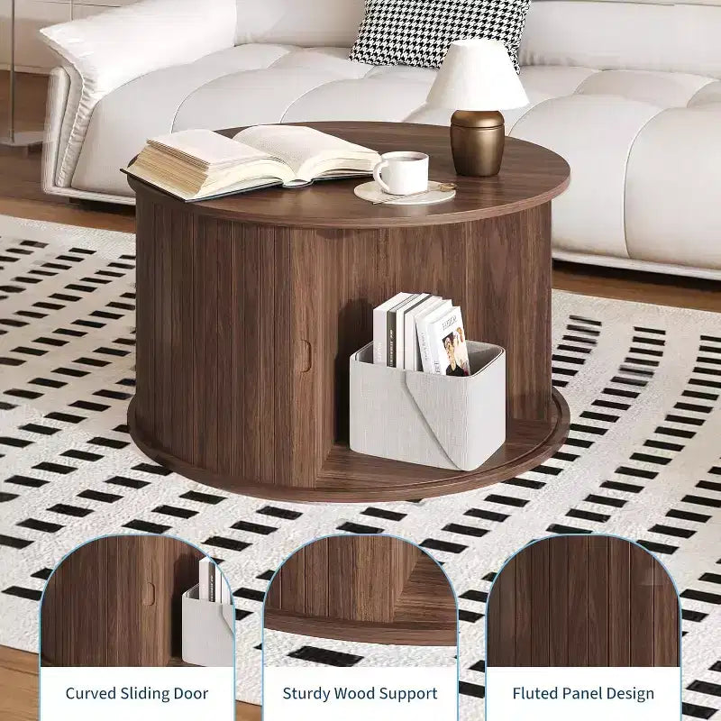 Table basse ronde moderne encastrée en bois