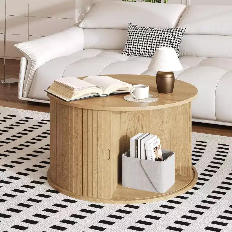 Table basse ronde moderne encastrée en bois