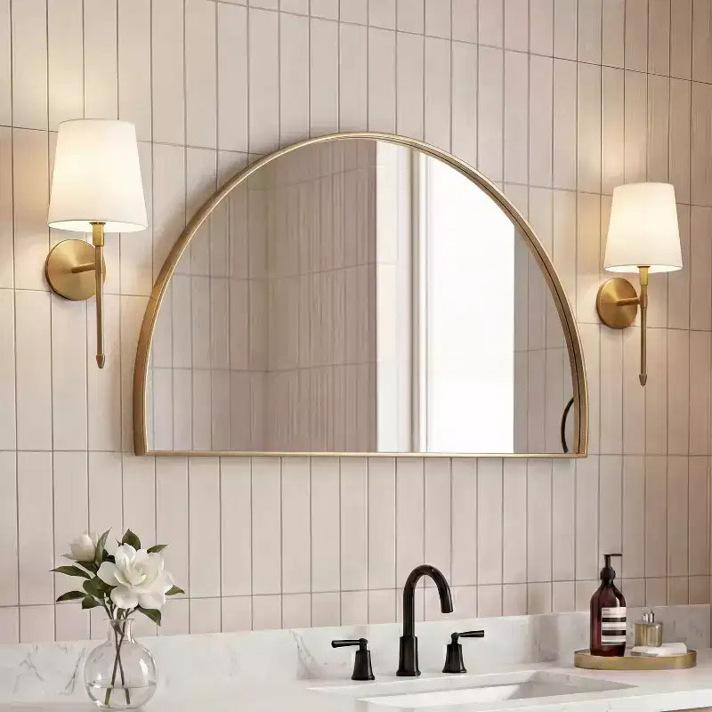 Miroir mural semi-circulaire à cadre métallique