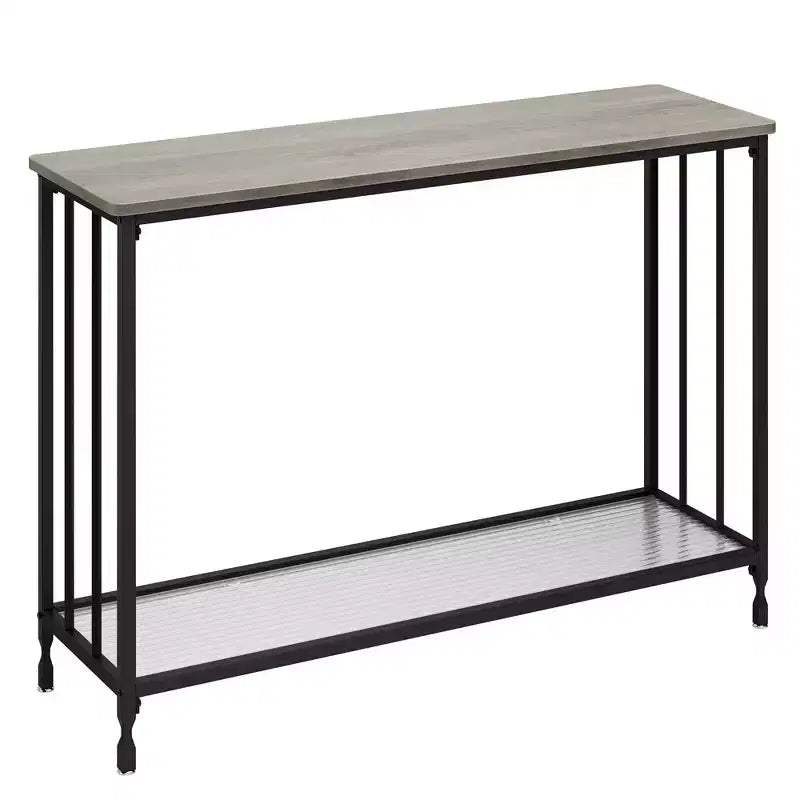 Slim Narrow Console Table with Glass Shelf & Metal Frame Modern Sofa Table for Entryway, Hallway, or Behind Couch