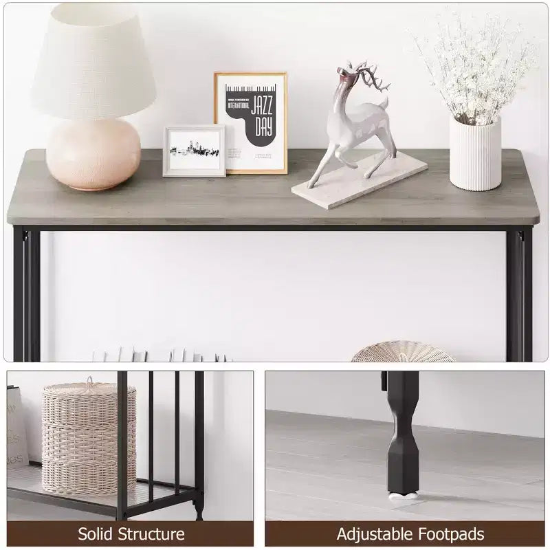 Table d'appoint à cadre métallique, étagère en verre étroite et fine