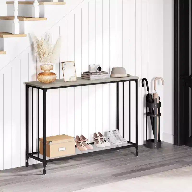 Table d'appoint à cadre métallique, étagère en verre étroite et fine