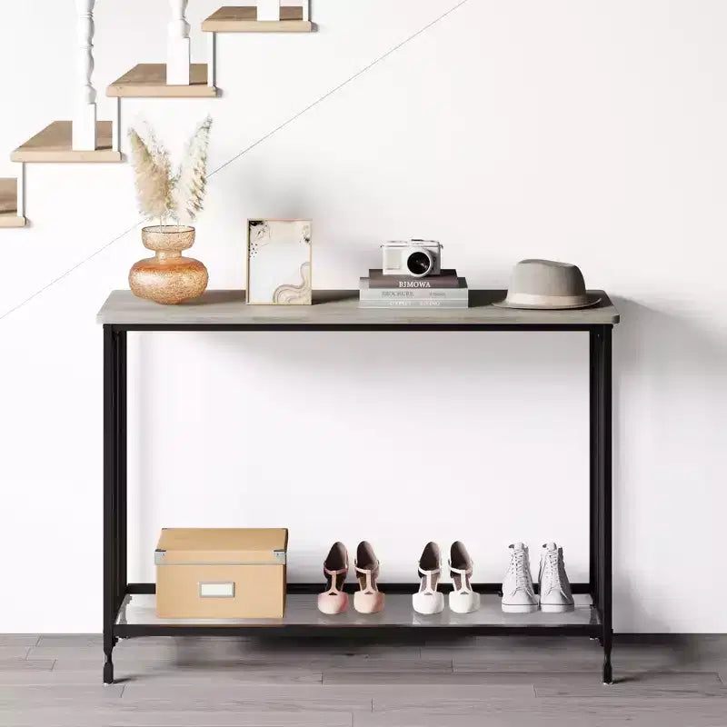 Table d'appoint à cadre métallique, étagère en verre étroite et fine