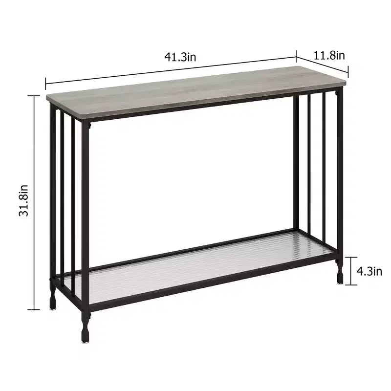 Table d'appoint à cadre métallique, étagère en verre étroite et fine