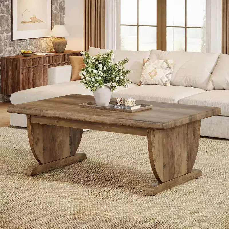 Lantine 48-Inch Rectangle Coffee Table, Wooden Low Tea Tables for Living Room, Farmhouse Center Table, Easy Assembly