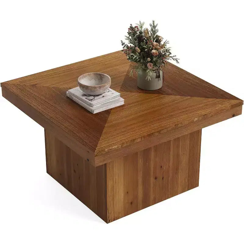 Lantine Wood Coffee Table for Living Room, 35.43 Modern Square Center Table, Farmhouse Accent Tea Cocktail Furniture for Small Space, Office
