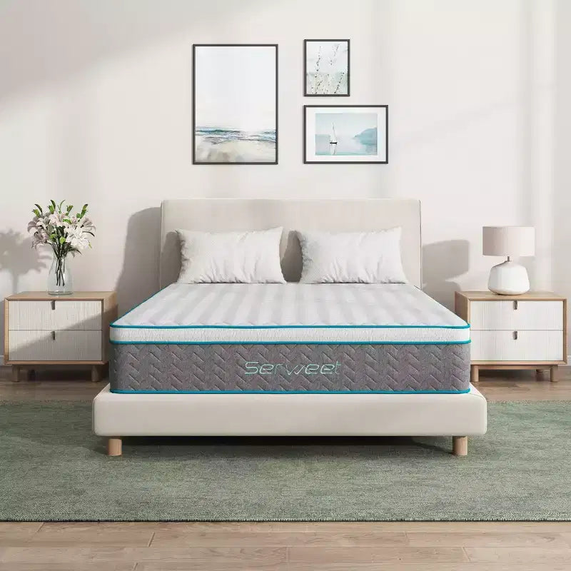 Serweet 10 Breathable Bamboo Charcoal Memory Foam Hybrid Mattress - Medium Firm - Compatible with Platform Bed, Box Spring, or Slat Base