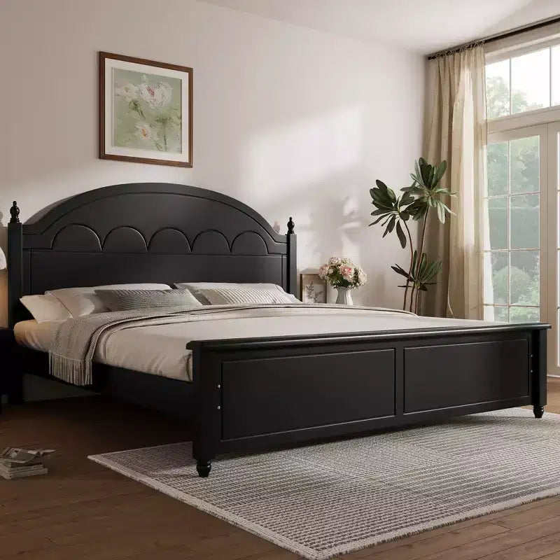 Whisen King Size Bed Frame, Wooden Bed Frame with Arched Headboard, Solid Wood Construction, Classic Timeless Design, Easy Assembly
